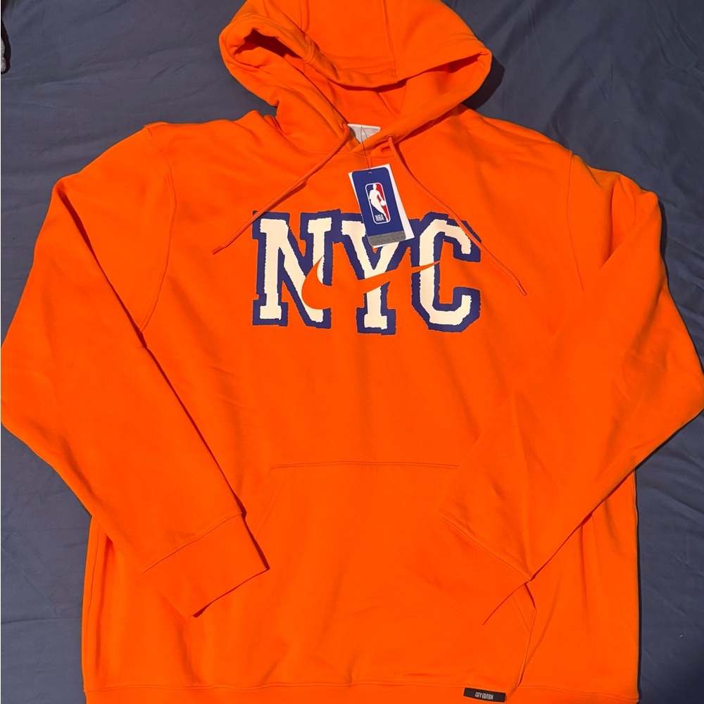 Nike Men’s Orange NYC Pullover Hoodie with Blue-Trim Logo - Picture 4 of 5